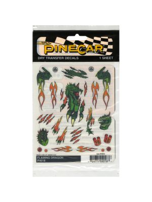 Pine Car Derby Dry Transfer Decal 4 X 5 Inch Sheet - Flaming Dragon