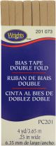 Wrights Double Fold Bias Tape .25inchesX4ydTan