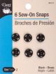 Dritz Sew On Snaps 6 Per Pkg Black Size 2