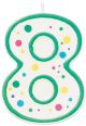 Polka Dot Numeral Candle 3 Inch 1 Per Pkg 8 Green