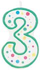 Polka Dot Numeral Candle 3 Inch 1 Per Pkg 3 Green