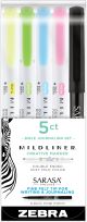 Zebra Mildliner Double Ended Highlighters and Fine Liner 5 Per Pkg Assorted Colors