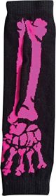 Halloween Wholesalers Striped Short Fingerless Gloves with Skeleton Print Black and White
