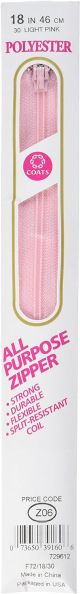 Coats All Purpose Plastic Zipper 12 inch Light Pink