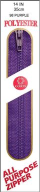 Coats All Purpose Plastic Zipper 14 Inch Purple