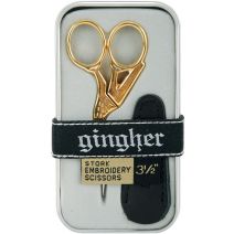 Gingher Gold Handled Stork Embroidery Scissors 3.5 Inch W Per Leather Sheath