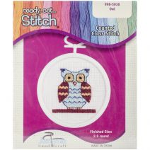 Janlynn Mini Counted Cross Stitch Kit 2.5 Inch Round Owl (18 Count)