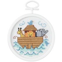 Janlynn Mini Counted Cross Stitch Kit 2.5 Inch Round Noahs Ark (18 Count)