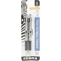 Zebra G301 Stainless Steel Gel Retractable Pen 2 Per Pkg Black Ink 0.7mm Medium Point