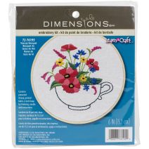 Dimensions Embroidery Kit 6 inch Round Teacup Bouquet Stitched In Thread