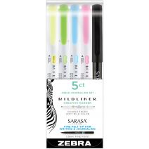 Zebra Mildliner Double Ended Highlighters and Fine Liner 5 per Pkg Assorted Colors
