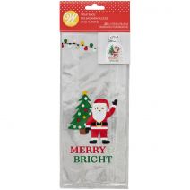 Wilton Treat Bags With Ties 20/Pkg-Merry & Bright Santa Claus