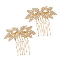 David Tutera Bridal Hair Comb Gold Leaves With Crystal Rhinestones
