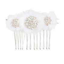 David Tutera Bridal Hair Comb Silver Rhinestone Flower Tri-Cluster With Netting