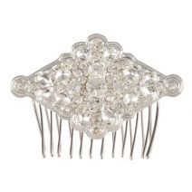 David Tutera Bridal Hair Comb Silver Metal Diamond-Shaped Design With Rhinestones