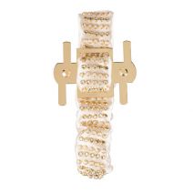 David Tutera Ivory Satin Corsage Wristlet With Gold Kaber Clip & Bezel-Set Gems