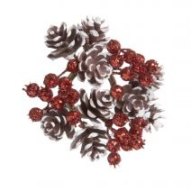 Pinecone And Berry Candle Ring Glitter Brown White And Red 4 Inches