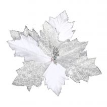 Silver Glitter Poinsettia Pick Velvet 11 X 11.5 Inches