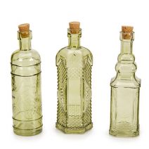 Glass Bottle with Cork  Vintage Green  Assorted  6.5 inches