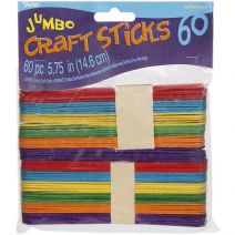 Jumbo Wood Craft Sticks Colored 5.75 Inches