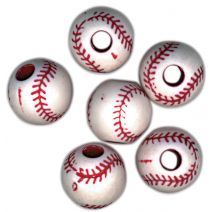 Team Sport Beads - Acrylic - Baseball - Red and White - 12mm